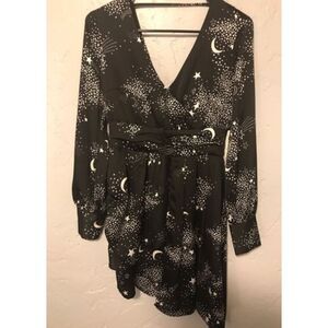 BAR III Womens Black Printed Long Sleeve Short Fit + Flare Dress Size: 10